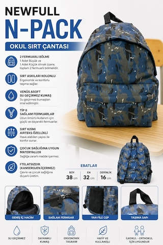 Newfull N-pack Sırt Okul Çantası Laci Kamuflaj