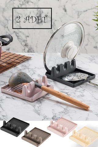 Bayev 2 Adet Kirli Kaşıklık Kepçe Altlığı Tencere Kapak Tutucu Ve Kaşıklık - Tencere Kapağı Standı