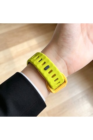 Watch 7 45mm Kordon Kordon Çift Renk Özel Tasarım Krd-160 Silikon Strap Kayış Sarı-yeşil