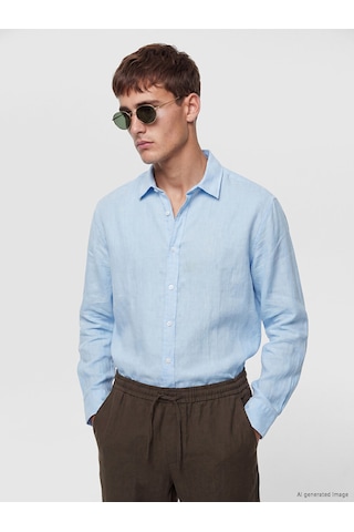 Lcw Vision Mavi Regular Fit %100 Keten Erkek Gömlek