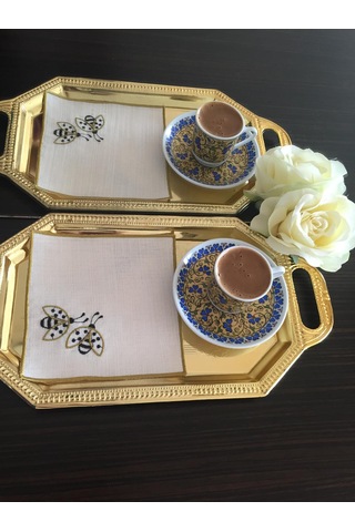 Nakışlı Kahve Yanı Sunum Peçetesi, Uğur Böceği Desenli 2' Adet