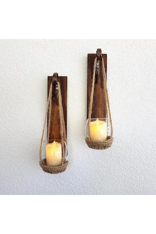 Ceviz Renkli, Led Mumlu Aplik 2’Li Set