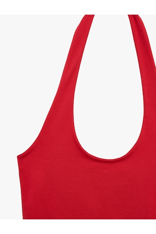 Koton Halter Yaka Kolsuz Pamuklu Crop Bluz Kırmızı 6sal30055ık