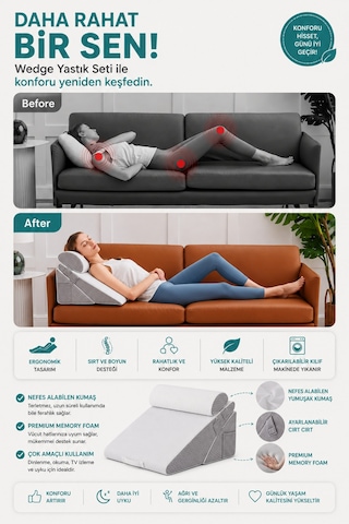 Liferest 10 Kullanımlı Konfor Yastığı, Ayarlanabilir Wedge Destek Minderi -