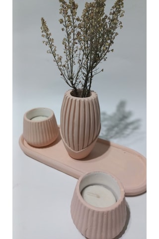 İskandinav Vazolu Tabaklı Tealight Mumluk Set Random