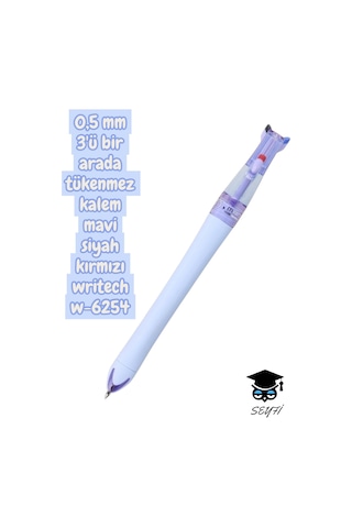 0,5 Mm 3'ü Bir Arada Tükenmez Kalem Mavi Siyah Kırmızı Writech W-6254 Mor
