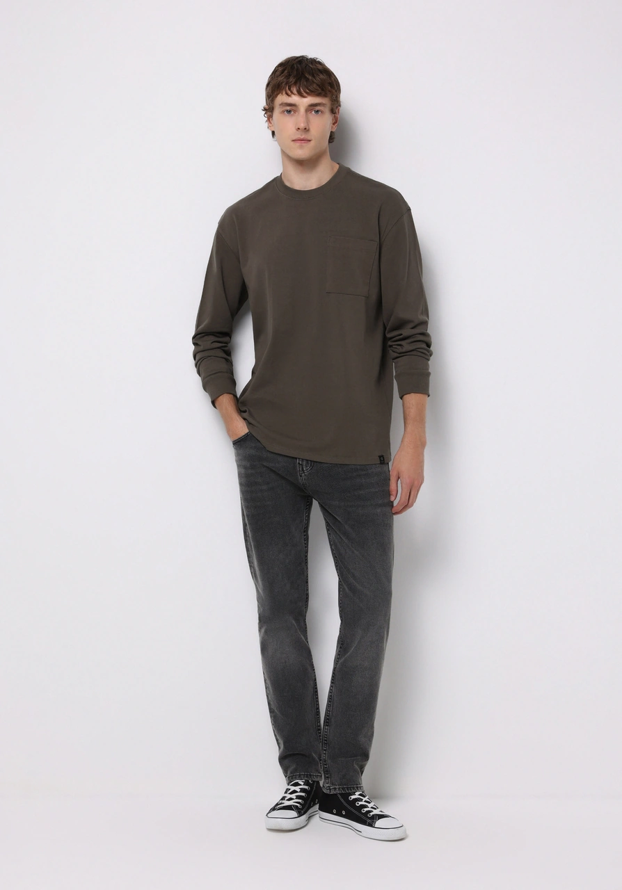 Colin's Colins Comfort Fit Yuvarlak Yaka Düz Erkek Yeşil Uzun Kol Tişört Cl1076435 Q1.v1 Kha Haki