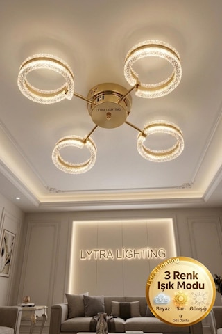 Aurea Model 4'lü Gold 3 Renk Modu Ledli Tavana Sıfır Salon Mutfak Çocuk Yatak Odası Led Avize Altın