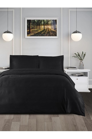 Nevresim Takımı Çizgili Cotton 200x220 Siyah