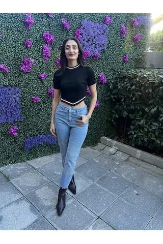 Lavessa Verev Kesim Fitilli Triko Bluz-siyah Renk-486 Siyah
