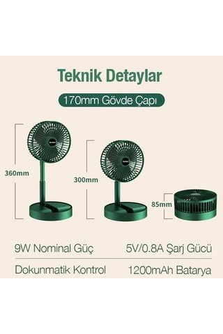 Coofbe 3 Modlu Dokunmatik Oynar Başlıklı Taşınabilir Şarjlı Masaüstü Vantilatör Fan Ev Ofis Masaüstü Fan
