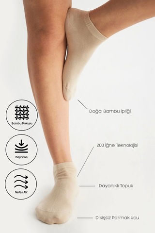 Bambu Kadın Patik Dikişsiz Premium Çorap 3 Lü Beyaz-siyah,krem...