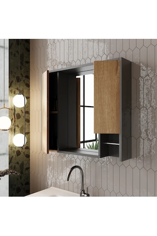 Karen Banyo Marmara 85 Banyo Dolabı Üst Modül, Aynalı Dolap Sonoma - Antrasit