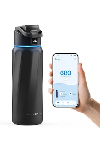 Waterh Boost Akıllı Termos Hidrasyon Takibi Yapan, Yalıtımlı 0.95 L / 32oz Akıllı Şişe Siyah