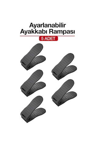 5 Adet Ayarlanabilir Ayakkabı Rampası Dolap İçi Ayakkabı Düzenleyici Organizer Siyah