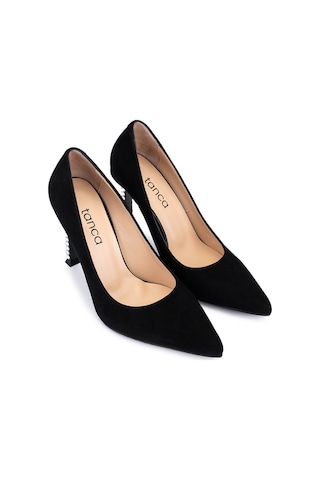 Tamer Tanca Kadın Hakiki Deri Siyah Süet Topuklu Ayakkabı 1036 8120 Bn Ayk Sk25-26 Sıyah Suet Siyah Süet