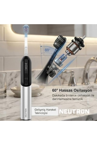 Ntl-tb-12ps Şarjlı Sonik Diş Fırçası Silver, Dijital Ekranlı, 60 Hareketli Başlık