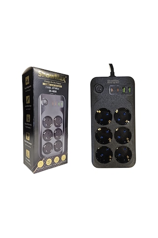 Showmax Sh-4630 Termal Akım Korumalı Uzatma Kablosu 2 Mt 6 Priz + 2 Usb + 2 Type-c Priz 2