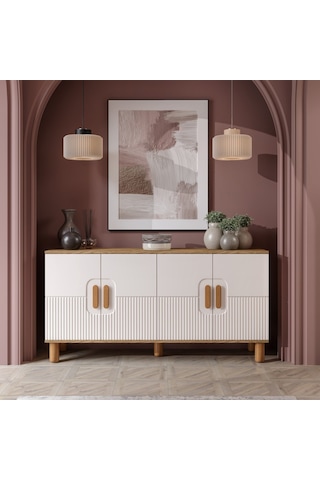 Dorin Bohem Konsol 4 Kapaklı Mdf Mebran Kapak 160 Cm Modern Salon Konsolu Aytaşı Ceviz Ceviz - Aytaşı