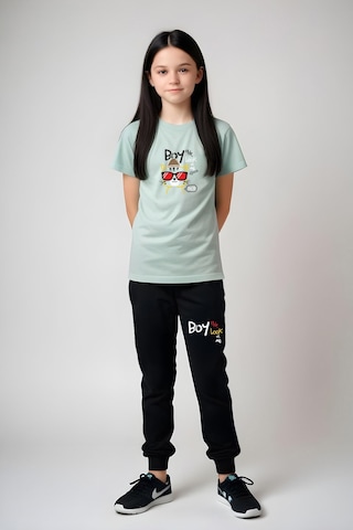 Fyk Kids Kız Çocuk Yuvarlak Yaka Baskılı Boy Cat Alt-üst Pijama Takımı Mint Yeşil Mint Yeşili