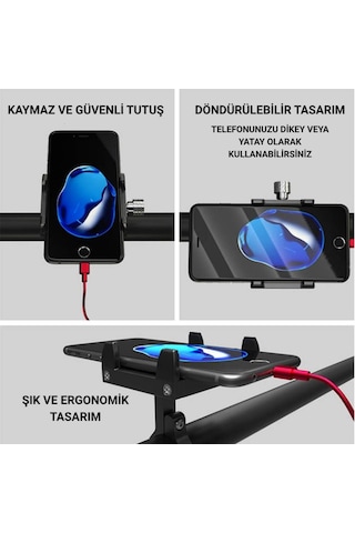 Polham Pro Seri Gidon Uyumlu Motorsiklet Telefon Tutucu, Bisiklet, Scooter Uyumlu Sıkıştırmalı Tutucu Siyah