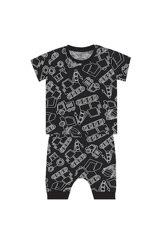 Denokids Araba Erkek Bebek Siyah T-shirt Kapri Şort Takım Siyah