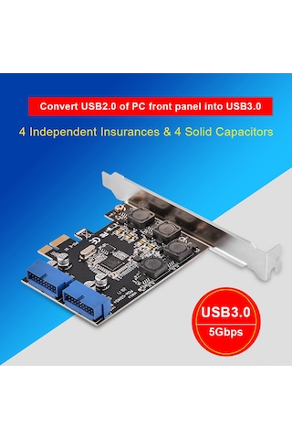 Shineyee Pcı-e X1'den Usb 3.0'a Çevirici Kart - 2 Adet 19/20pin Arayüz, 4 Bağımsız Sigorta, 4 Katı Kondansatör, 8a Toplam Güç, 5gbps Transfer Hızı