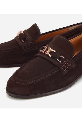 Hotiç Kadın Süet Deri Kahverengi Toka Detaylı Klasik Loafer