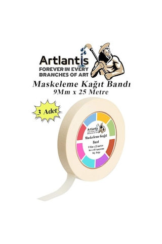 Maskeleme Bandı Kağıt Bant 9 Mm 25 Metre 3 Adet Boya Bantı Maskeleme Kağıt Bant Duvar Yağlı Boya Badana