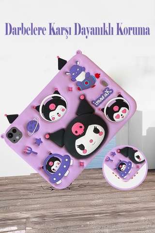 Apple Ipad 8. Ve 9. Nesil 10.2 Inç 2020 / 2021 Uyumlu Kedi Kılıf Standlı Eğlenceli Koruma Levander