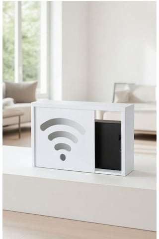 Teknor Ahşap Modem Saklama Kutusu Dekoratif Wifi Desenli Saklama Kutusu Demonte 35 X 40 Cm Sürgülü