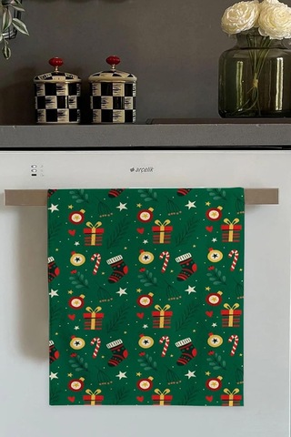 Lexroo Yeşil Yeni Yıl Temalı Yılbaşı Fırın Mutfak Havlusu 30x50cm