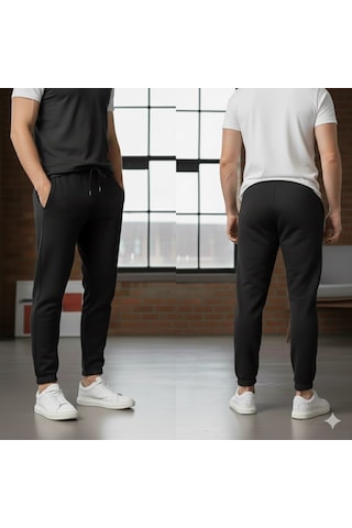 Noxly Jogger Eşofman Altı Lastik Paça Üç İplik Siyah