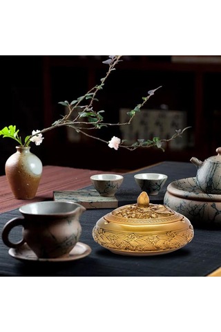 Homyl Kapaklı Dekoratif Kül Tablası Sigara Tutucu İç Altın Altın