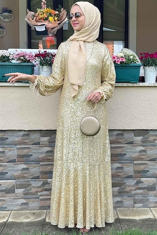 Rabia Şamlı Pırıl Gold Elbise Normal Rabia Şamlı Pırıl Gold Elbise Normal