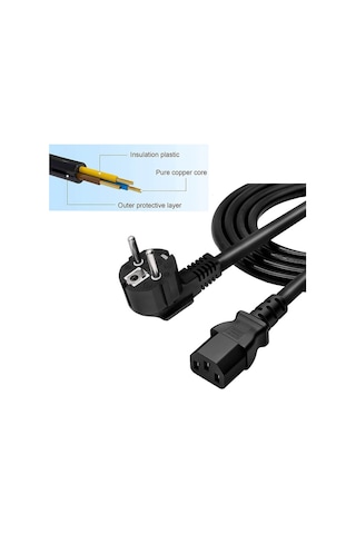 C13 Bakır Power Kablo - Elektrik Güç Kablosu - 3*1.5mm² - 1.8 mt