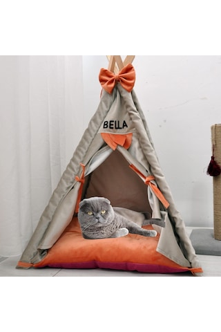 Mavi Vitrin İsme Özel Kedi ve Köpek Çadırı 60 x 60 CM