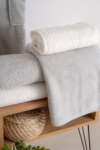 Oznhome Krem-gri Çift Kişilik 6 Parça Bornoz Seti Gri-krem