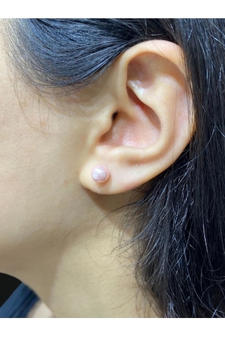 Pembe İnci Küçük Top Gümüş Küpe 6 Mm