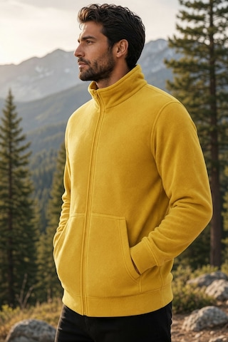 Givoria Erkek Polar Hırka Kışlık Fermuarlı Çeket Tüy Toplamaz Rüzgar Geçirmez Polar Kazak Sweat Sarı Sarı