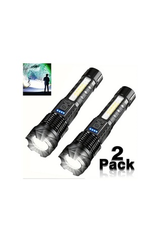 Brightnova 2li Usb Şarjlı El Feneri Flashlight 350 Lümen 7 Mod Xp50 Cob Yan Lamba 300m Uzun Menzil Kampçılık Acil Durum 2pcs Altın