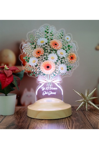 Beyaz Papatya Gerbera Çiçek Buketi Led Lamba - Anneye, Sevgiliye, Öğretmene Ve Arkadaşa Anlamlı Hediye Beyaz Papatya Buketi