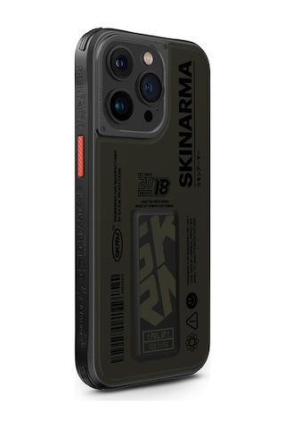 Apple Uyumlu iPhone 15 Pro Kılıf Skinarma Desenli Airbag Tasarımlı Standlı Spunk Kapak Koyu Yeşil