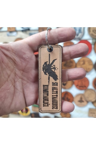 Sat Sualtı Taarruz Komutanlığı Deri Anahtarlık - Arma - Leather Key Holder Bej