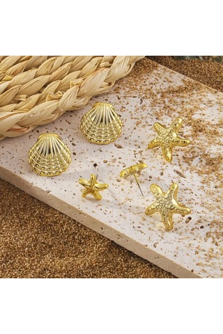 Deniz Yıldızı İstiridye 6 Parça Küpe Seti