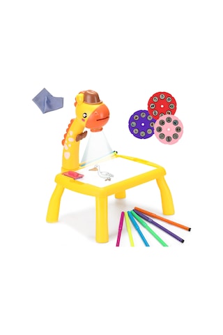 Kangvka Sarı Renkli Abs Materyal Projeksiyonlu Çizim Masası - 24 Desenli Müzikli Renkli Tuval, Akıllı Eğitici Araç Aa Pil Yok Sarı