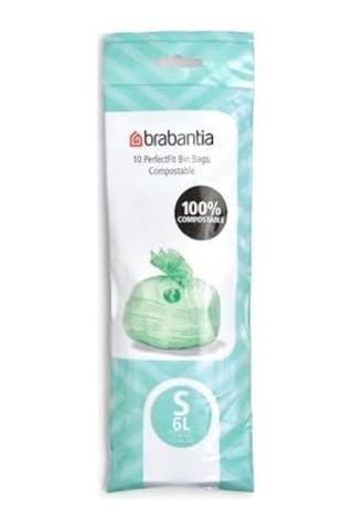 419683 Perfectfit 6l S - Rulo Başına 10 Adet Çöp Torbası, Mısır Nişastası, Beyaz, 16 X 16 X 11 Cm