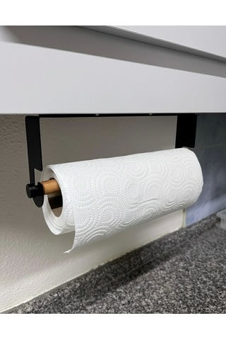 Lazer Kendinden Yapışkanlı Kağıt Havluluk Tahta Kancalı Mat Siyah Siyah