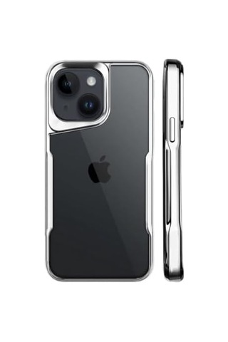 & Aksesuar Apple iPhone 15 İle Uyumlu Arkası Şeffaf Silikon - Yükseltilmiş Lens Çerçeveli Airprotect Tasarımlı Darbe Emici Kılıf Gümüş