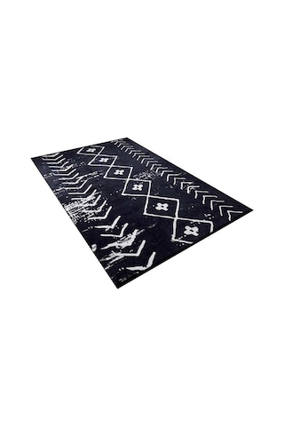 Piksel Halı Siyah Geometrik Dijital Baskı Halı Çok Renkli